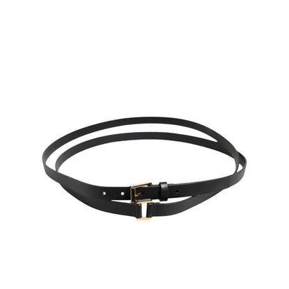 Dolce & Gabbana Black Double Strap Leather Gold Buckle Belt