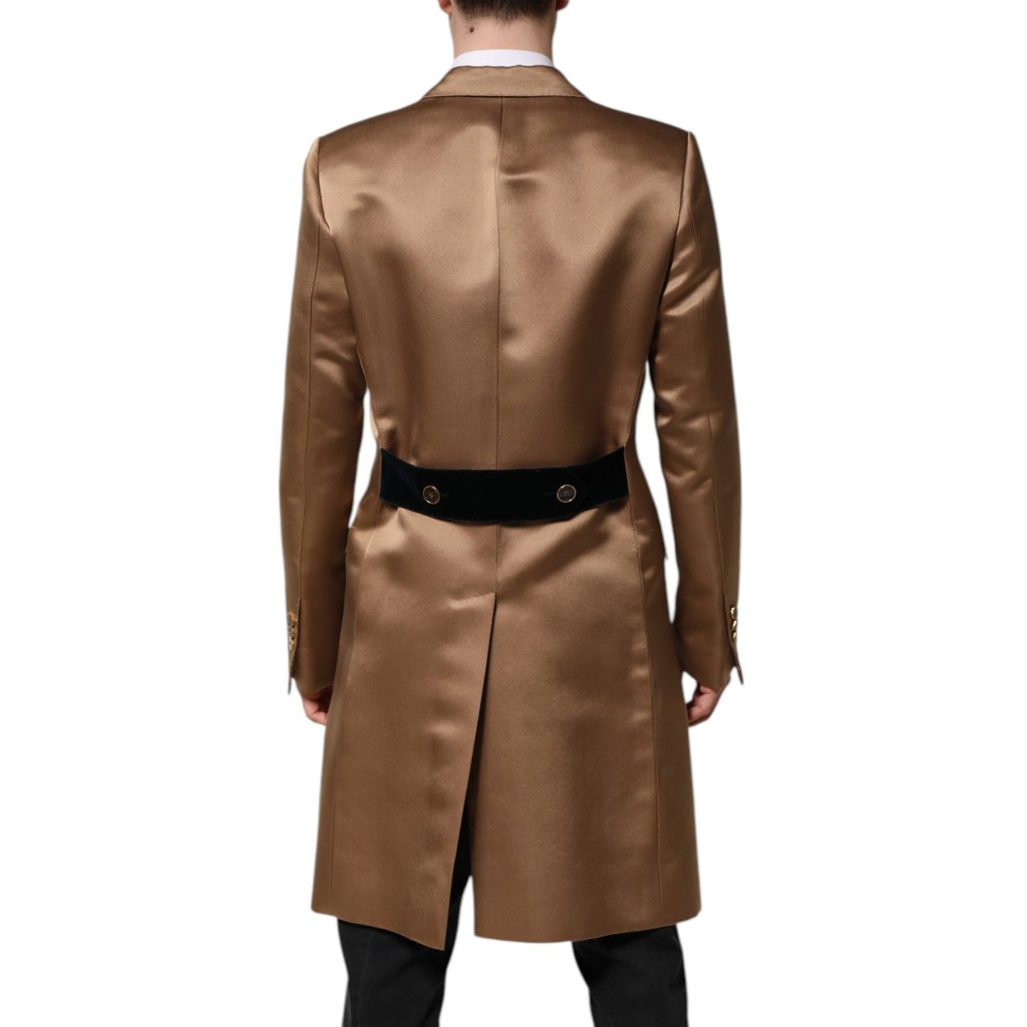 Dolce & Gabbana Brown Silk Single Breasted Trench Coat Jacket