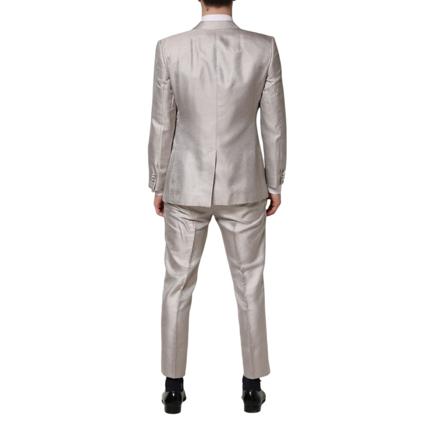 Dolce & Gabbana Light Gray Jacquard Silk Dotted 2 Piece Suit
