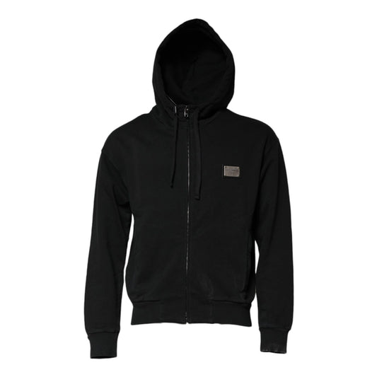 Dolce & Gabbana Black Logo Full Zip Hooded Men Sweatshirt Sweater