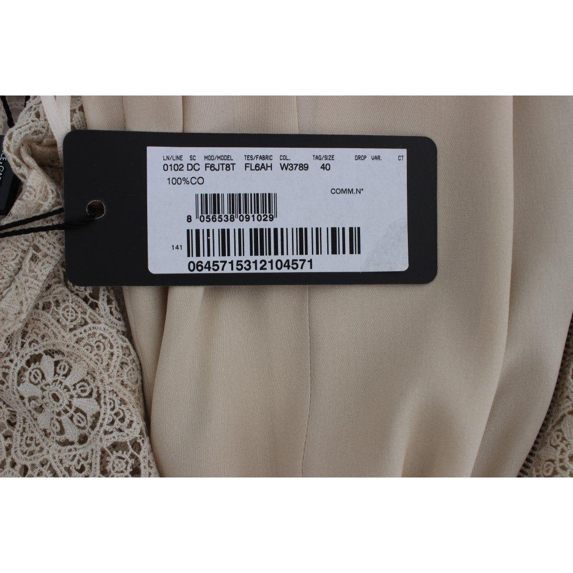 Dolce & Gabbana Beige Ricamo Cutout Cotton Sheath Dress