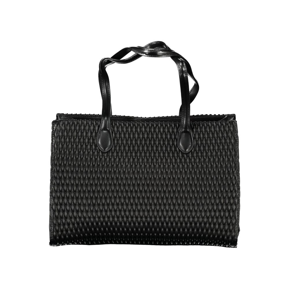 Mario Valentino Black Polyethylene Women Handbag with duo-handle, automatic closure, and contrast detail