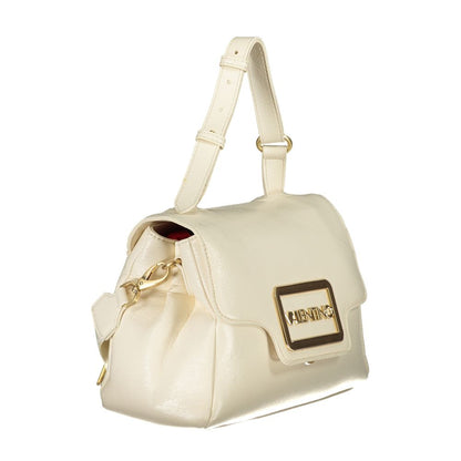 Mario Valentino Beige Polyethylene Women Handbag with adjustable handle and detachable shoulder strap, featuring iconic logo.