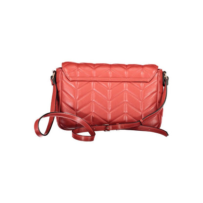 Mario Valentino Red Polyethylene Handbag with adjustable strap, contrasting details, and zip closure, featuring recycled materials.