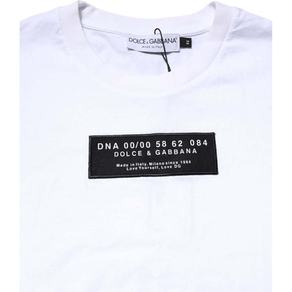 Dolce & Gabbana White Cotton Logo Patch Crew Neck T-shirt