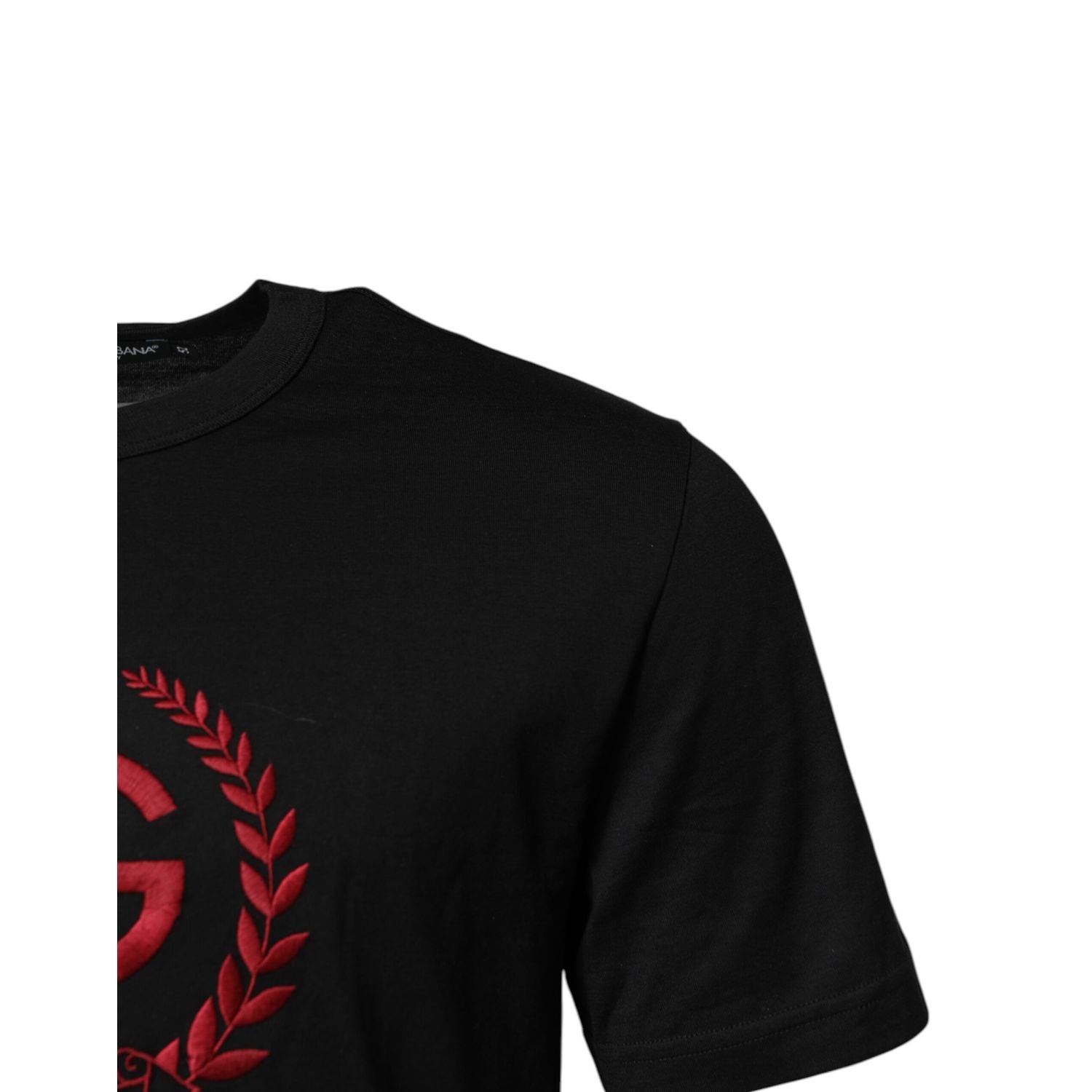 Dolce & Gabbana Black Cotton Embroidered Crew Neck T-shirt