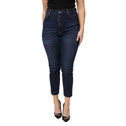 Dolce & Gabbana Blue Cotton High Waisted Cropped Denim Jeans