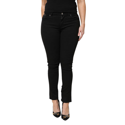 Dolce & Gabbana Black Cotton Logo Mid Waist Skinny Denim Jeans
