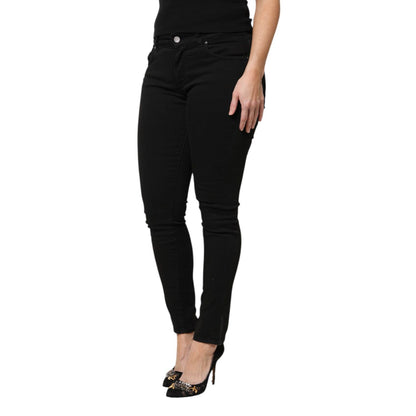 Dolce & Gabbana Black Cotton Logo Mid Waist Skinny Denim Jeans