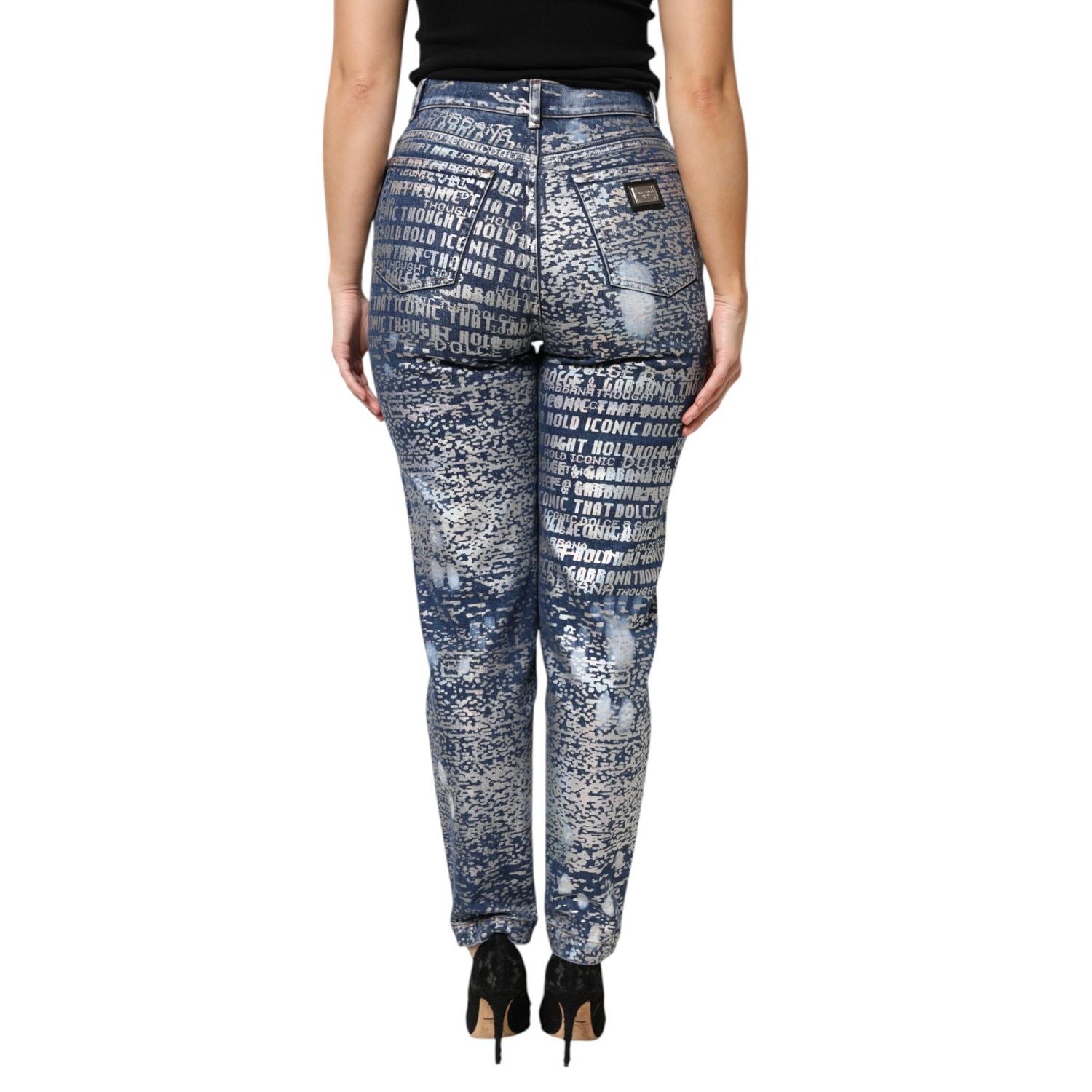 Dolce & Gabbana Blue Washed Print High Waist Denim Jeans
