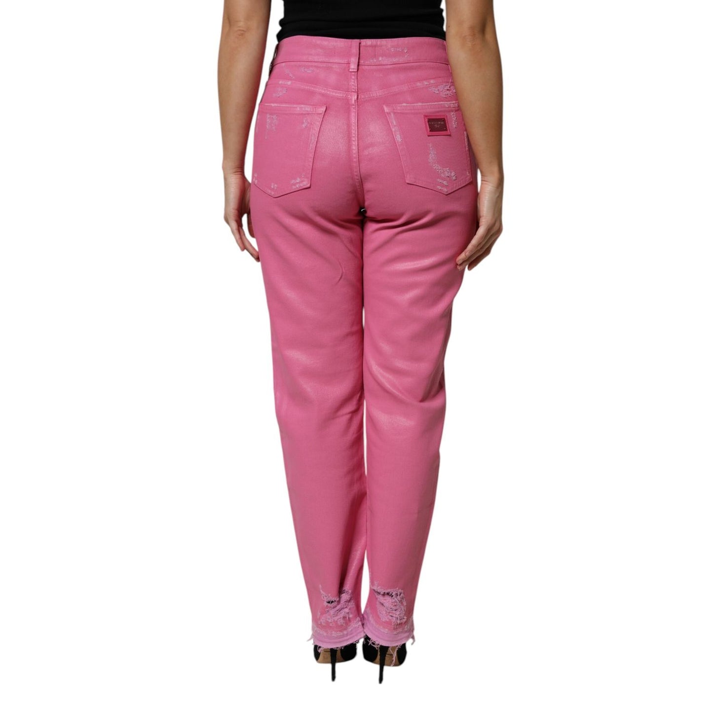 Dolce & Gabbana Pink Tattered Mid Waist Tapered Denim Jeans