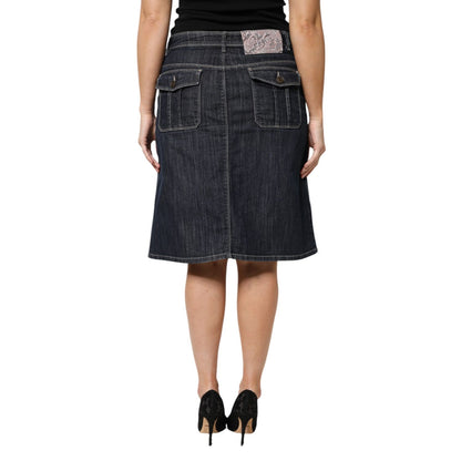 Escada Black Cotton Blend Denim Top Skirt Casual Set