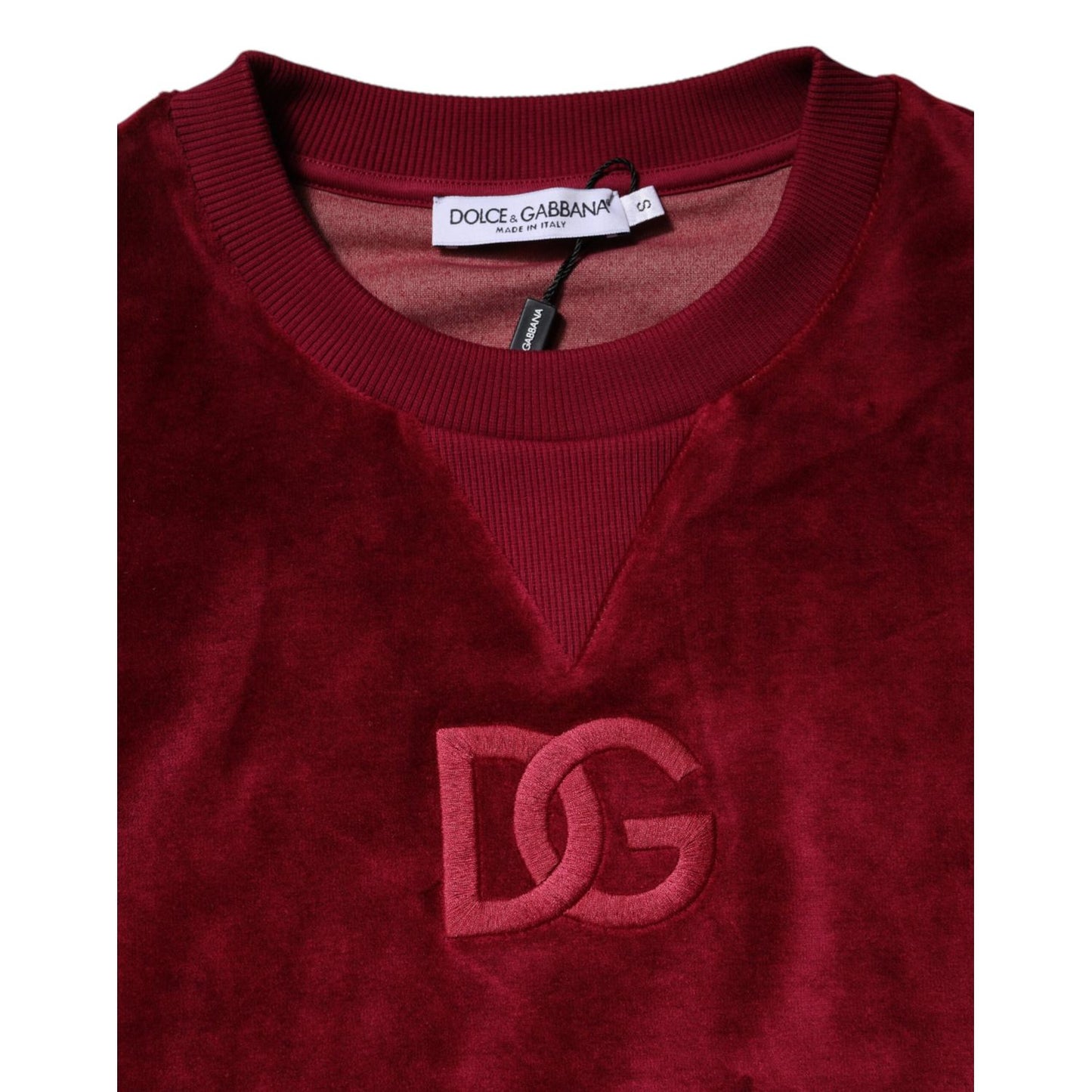 Dolce & Gabbana Red Cotton Velvet Crew Neck Pullover Sweater