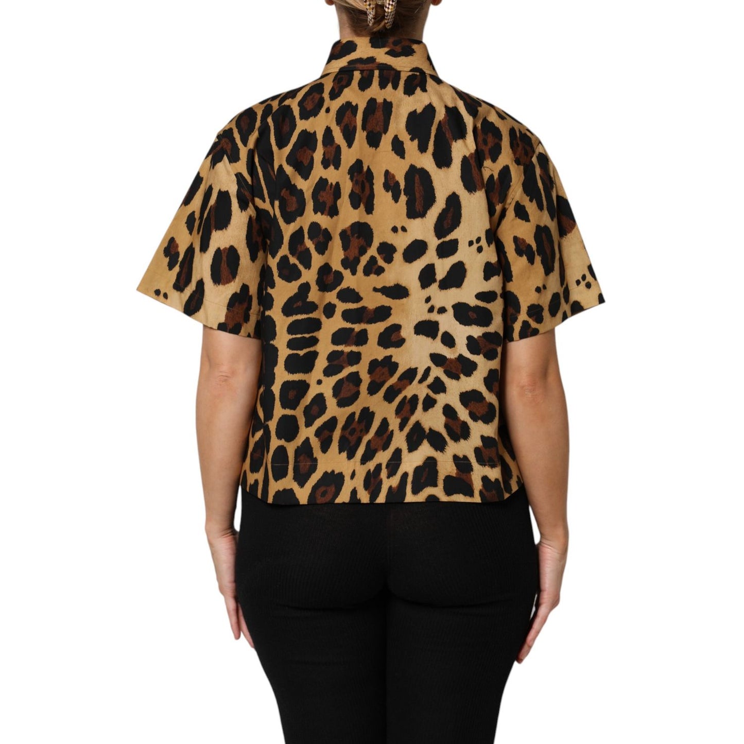 Dolce & Gabbana Brown Leopard Short Sleeve Collared Polo Top