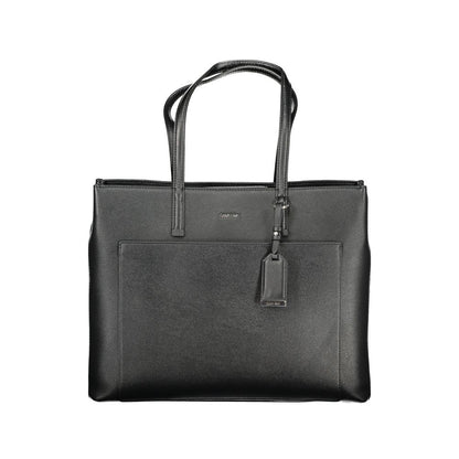 Calvin Klein Black Polyethylene Women Handbag with contrasting accents, two compartments, central pocket, and secure zip and magnet closures.