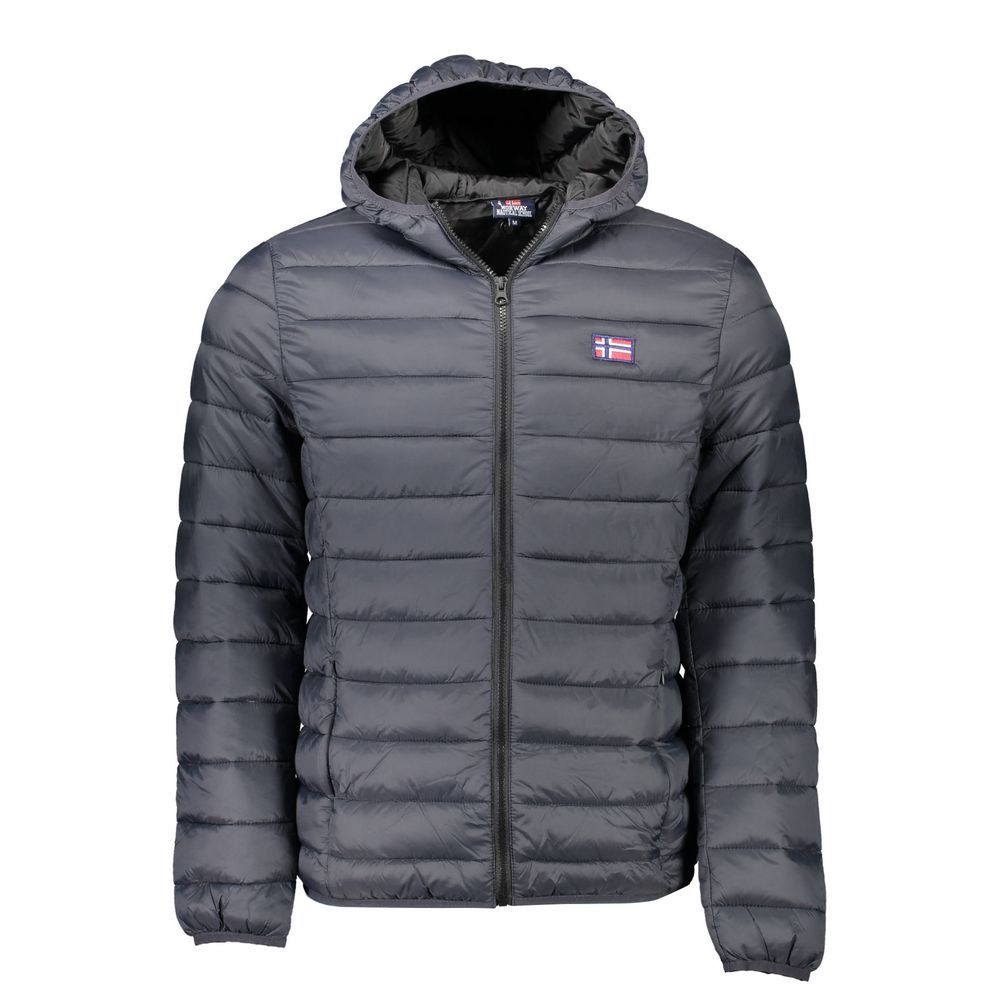 Norway 1963 Black Polyamide Men Jacket with hood and logo detail, featuring four pockets and zip closure, perfect for outdoor style.