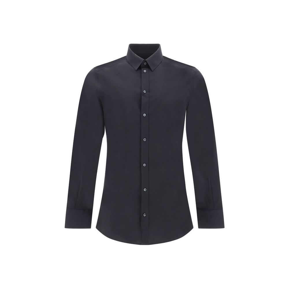 Dolce & Gabbana Shirt, black slim-fit, cotton and elastane, classic collar, front button, adjustable cuffs, AW25, made in Italy.