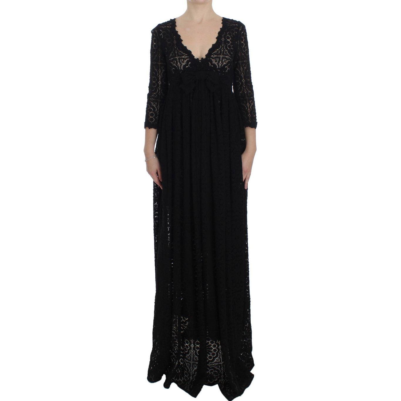Dolce & Gabbana Black Ricamo Knitted Full Length Maxi Dress