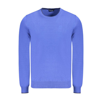 North Sails Blue Cotton Men Sweater featuring long sleeves and crew neck, made from premium cotton with logo embroidery for a stylish look.