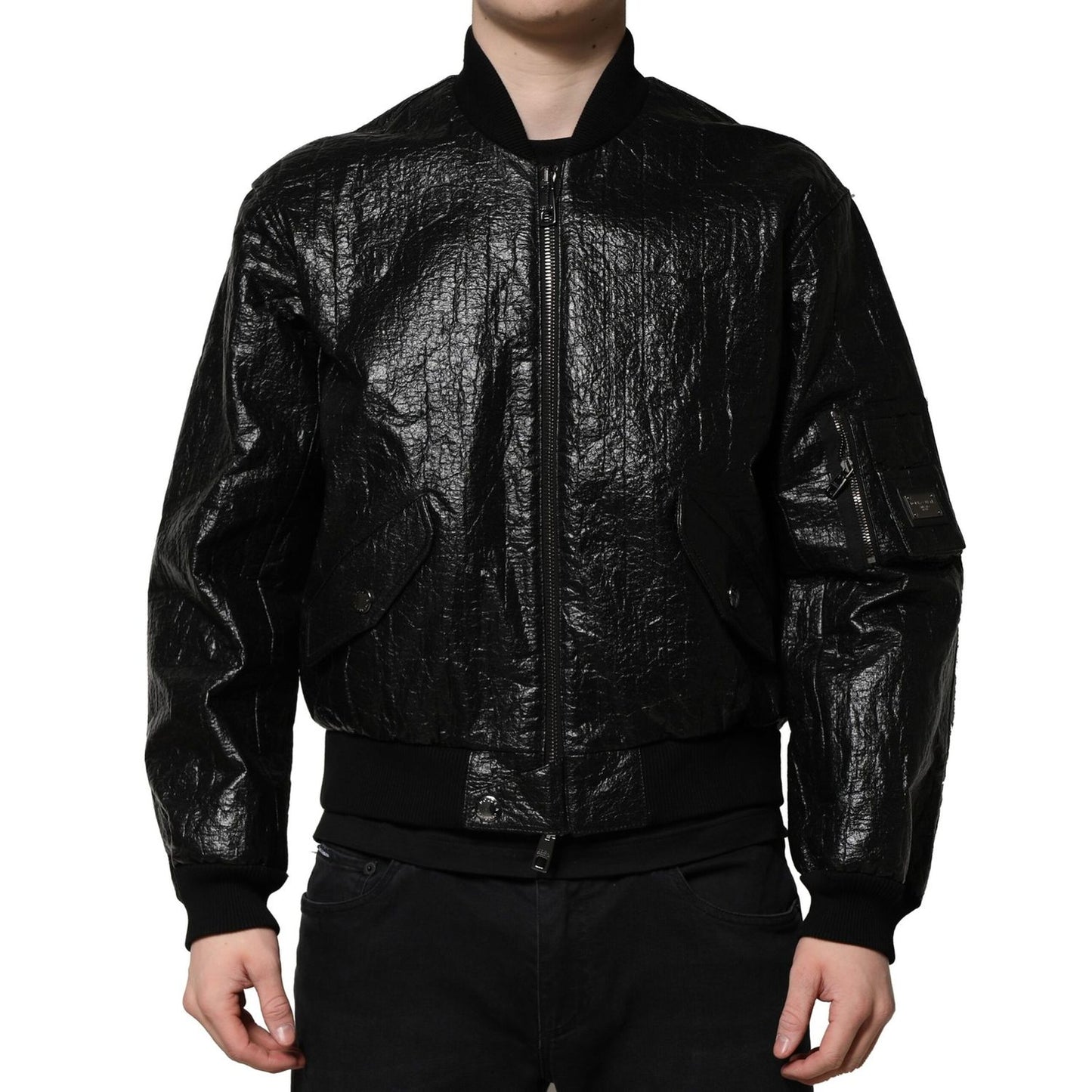 Dolce & Gabbana Black Logo Plaque Bomber Full Zipper Jacket