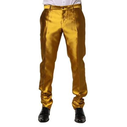 Dolce & Gabbana Yellow Silk Tapered Dress Men Pants
