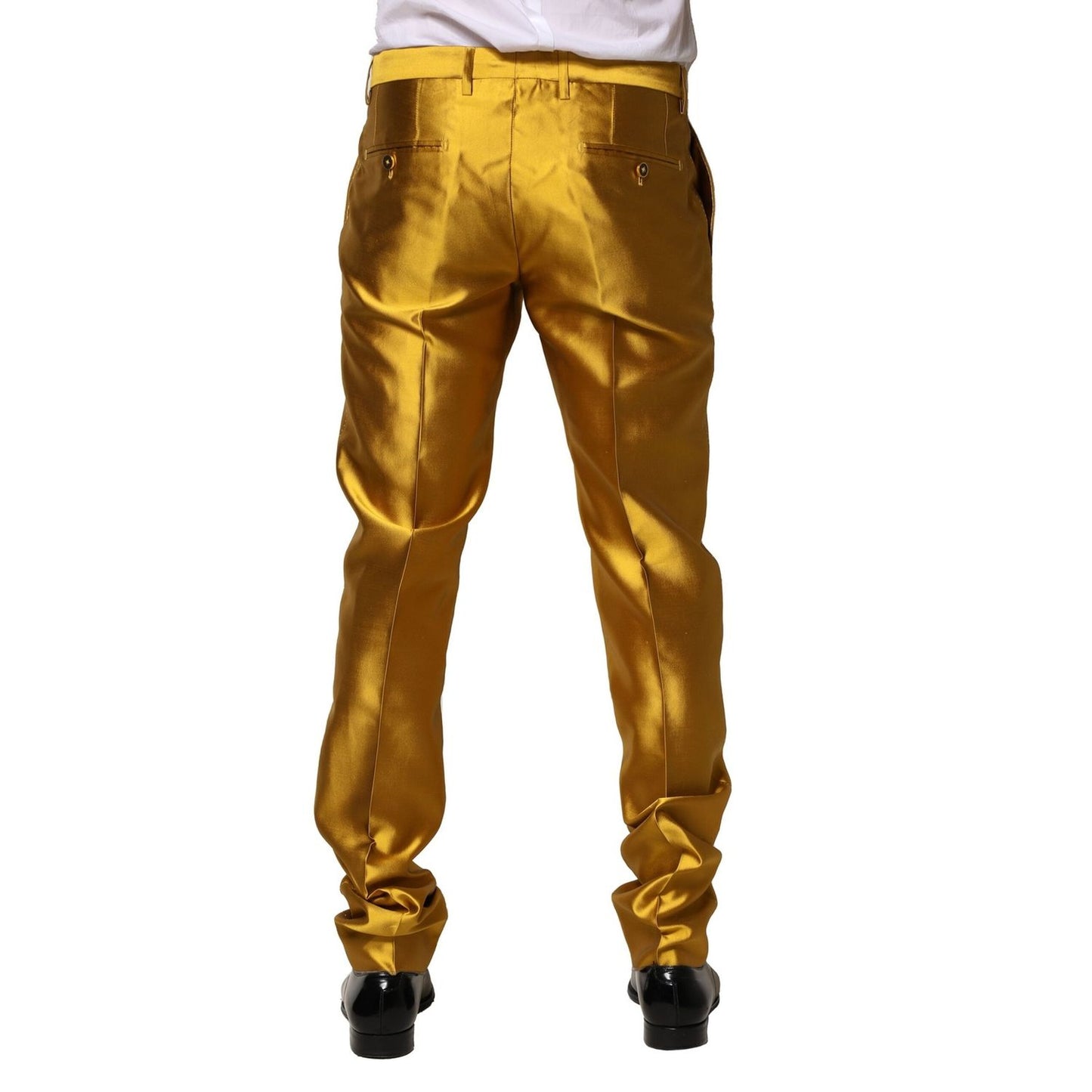 Dolce & Gabbana Yellow Silk Tapered Dress Men Pants