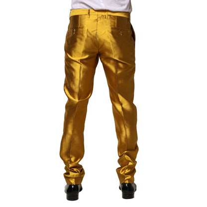 Dolce & Gabbana Yellow Silk Tapered Dress Men Pants