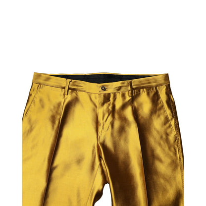 Dolce & Gabbana Yellow Silk Tapered Dress Men Pants