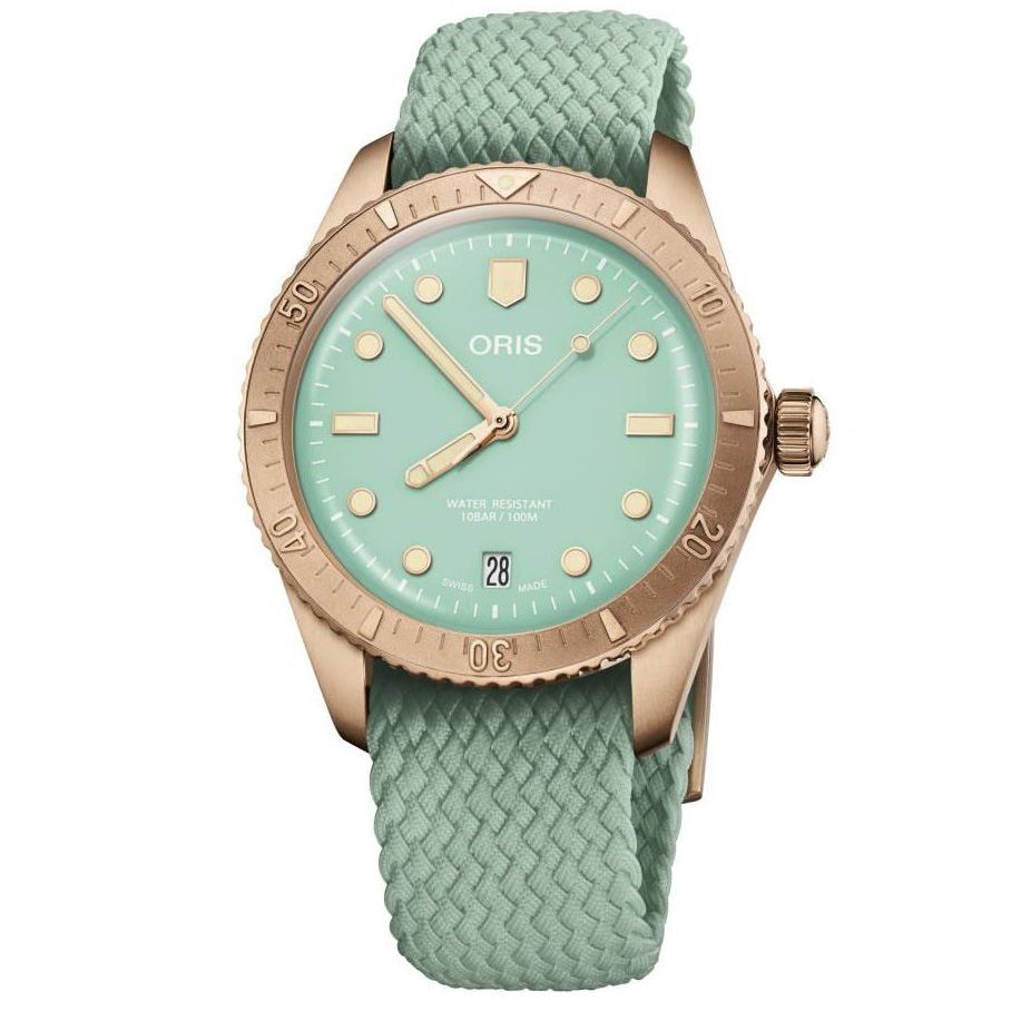 ORIS MOD. DIVERS SIXTY-FIVE wristwatch with a 38mm bronze case and fabric strap, water-resistant, automatic movement, Swiss made.