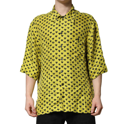 Dolce & Gabbana Yellow Heart Short Sleeves Men Casual Shirt