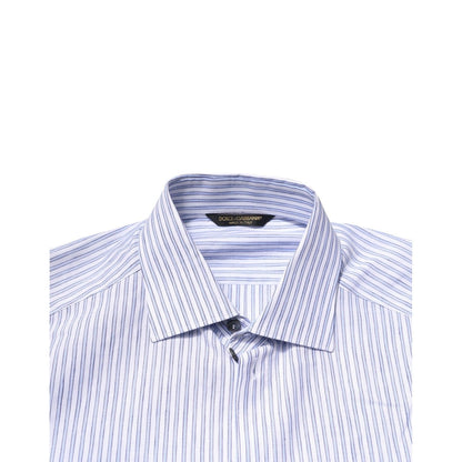 Dolce & Gabbana White Blue Striped Cotton Dress Formal Shirt