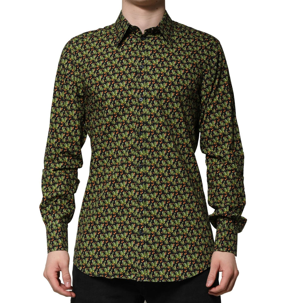 Dolce & Gabbana Multicolor Cotton Cactus GOLD Men Formal Shirt