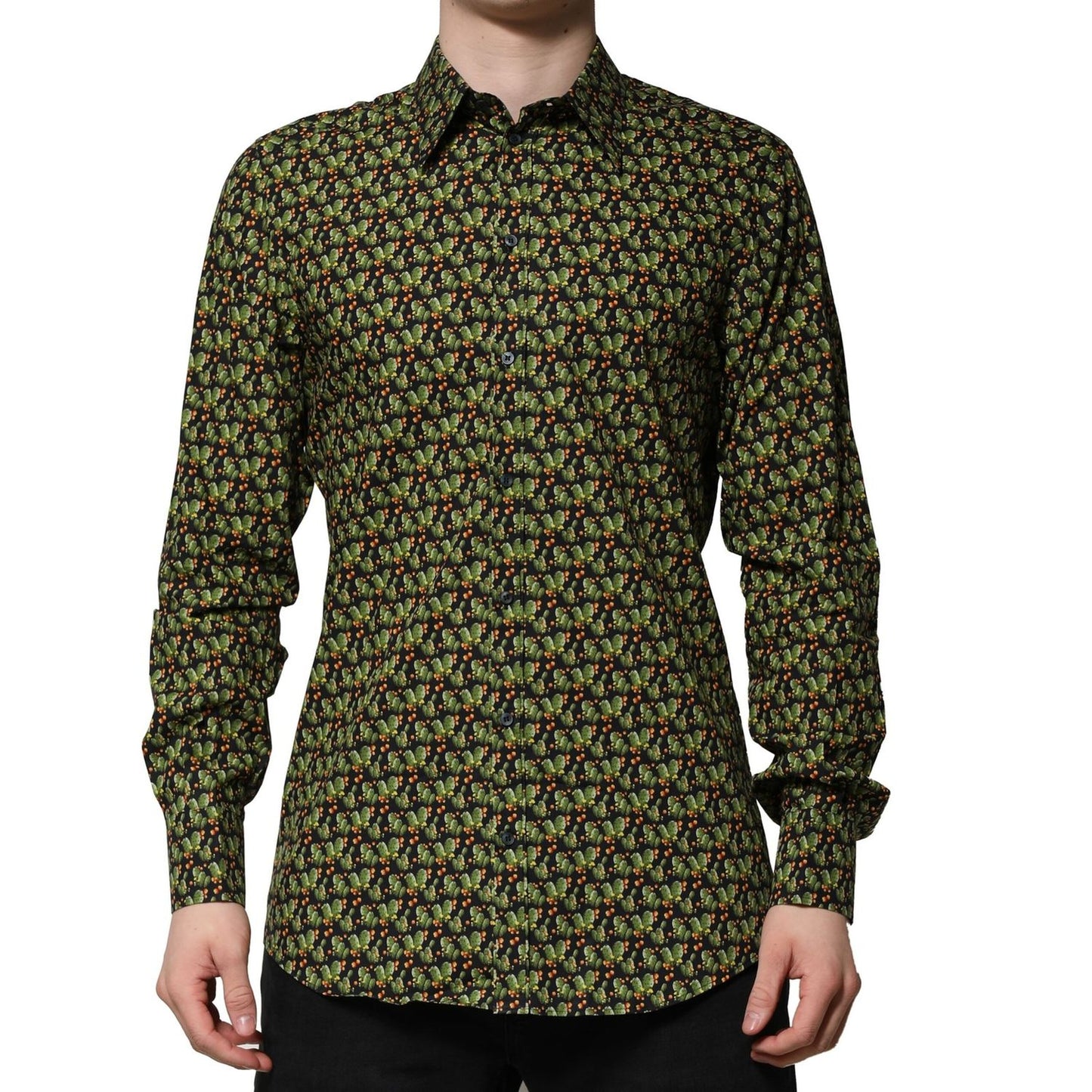 Dolce & Gabbana Multicolor Cotton Cactus GOLD Men Formal Shirt