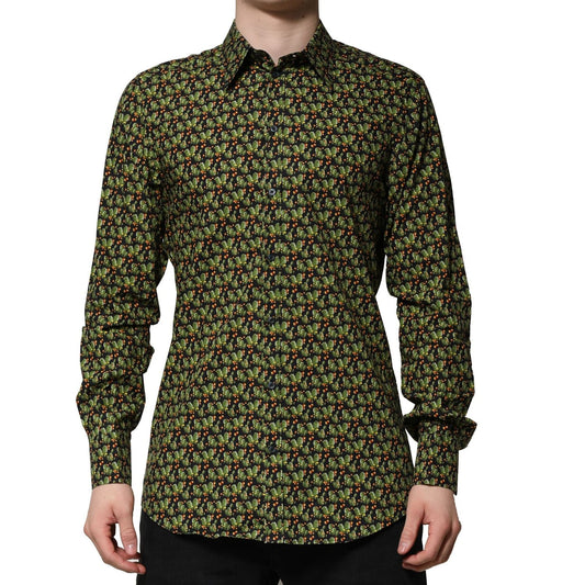 Dolce & Gabbana Multicolor Cotton Cactus GOLD Men Formal Shirt