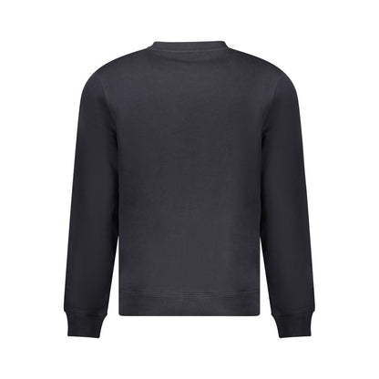 Back view of Napapijri Black Cotton Men Sweater showcasing crew neck and ribbed cuffs.