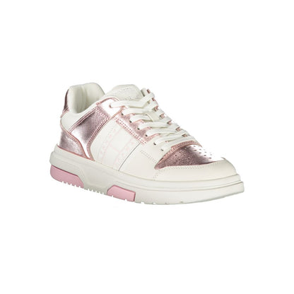 Tommy Hilfiger White Polyethylene Women Sneaker with pink accents and logo, stylish and comfortable, perfect for fashion-forward outfits.