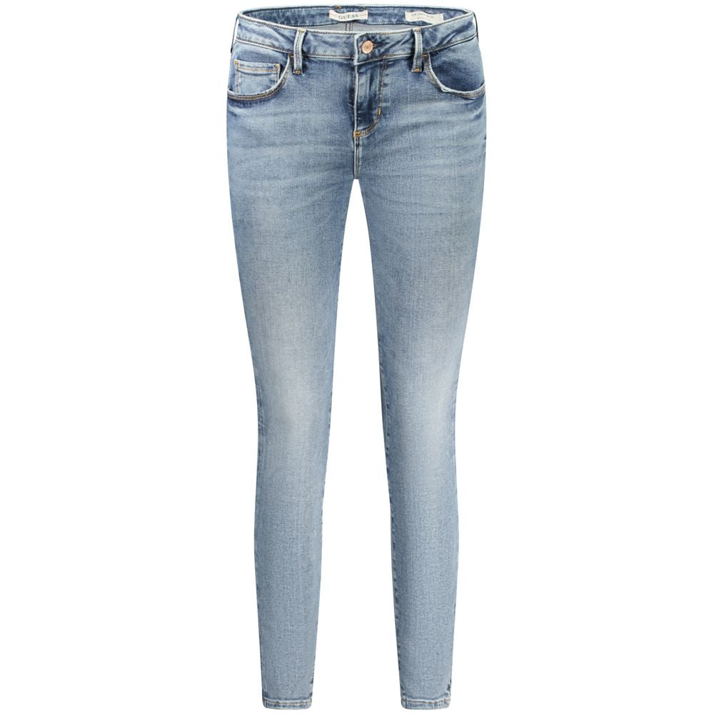 Guess Jeans Blue Cotton Women Jeans with chic washed effect and iconic logo, featuring a 5-pocket design for style and convenience.
