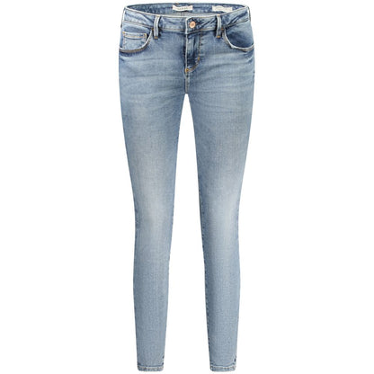 Guess Jeans Blue Cotton Women Jeans with chic washed effect and iconic logo, featuring a 5-pocket design for style and convenience.