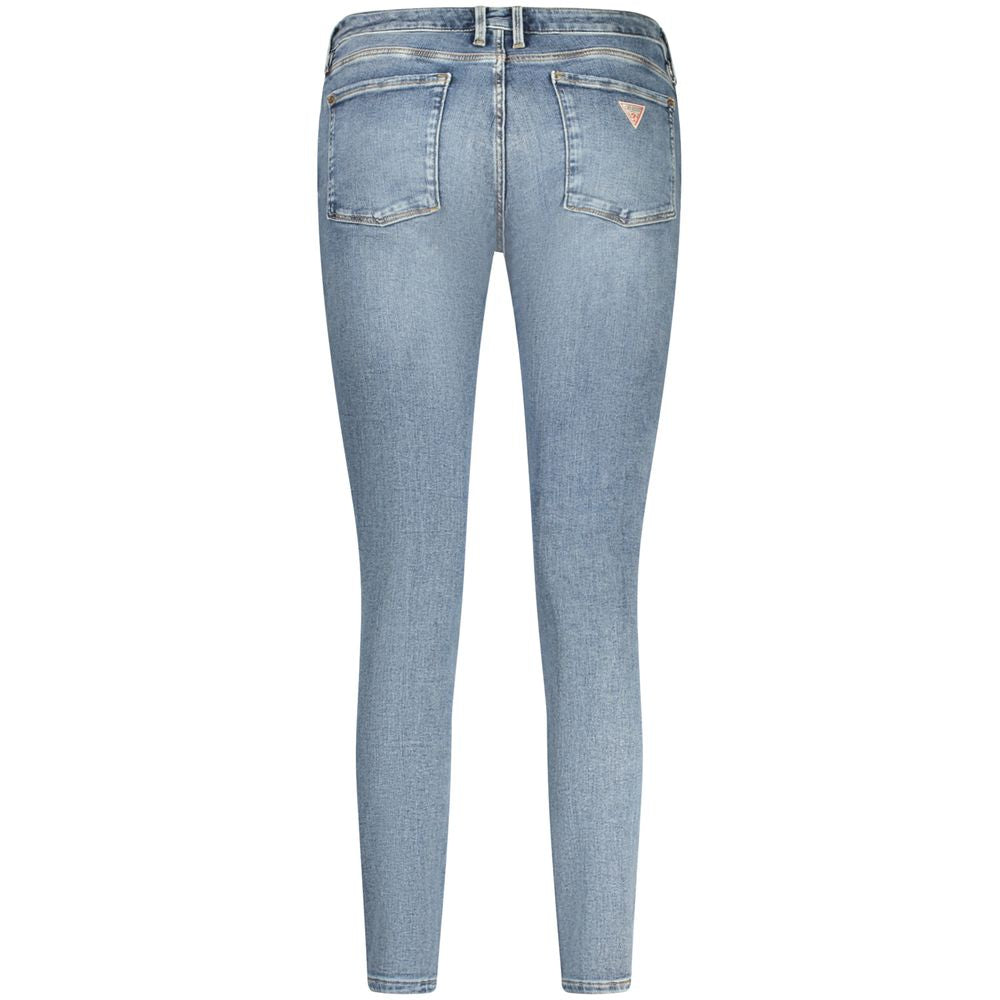 Back view of Guess Jeans Blue Cotton Women Jeans with iconic logo and 5-pocket design. Stylish and versatile denim for modern women.