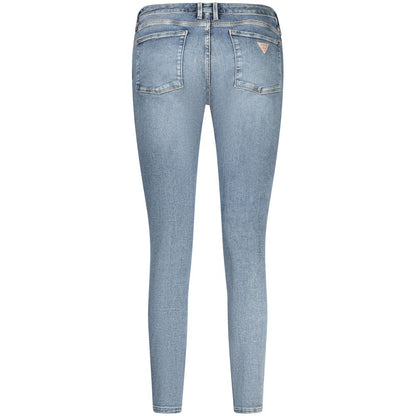 Back view of Guess Jeans Blue Cotton Women Jeans with iconic logo and 5-pocket design. Stylish and versatile denim for modern women.