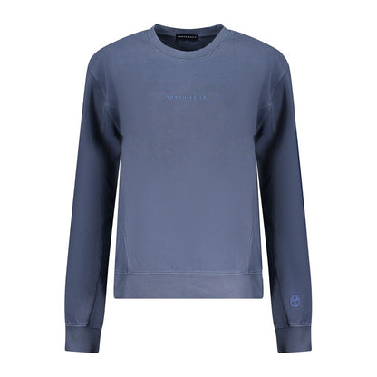 North Sails Blue Cotton Women Sweater with embossed logo, crew neck style, showcasing casual chic and comfort.
