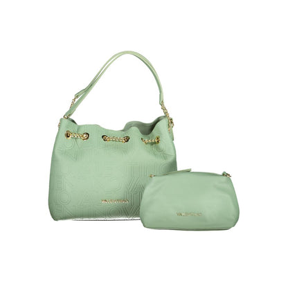 Mario Valentino Green Polyethylene Handbag with additional pouch, featuring two handles, adjustable straps, and snap closure.