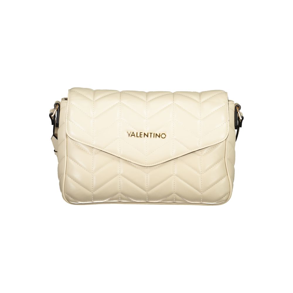 Mario Valentino Beige Polyethylene Handbag with adjustable shoulder strap, zip closure, contrasting details, and logo on front