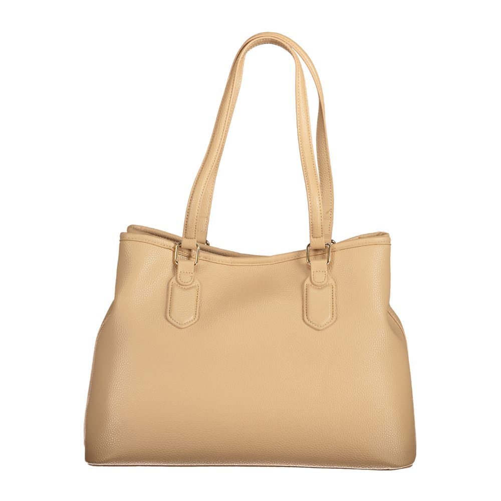 Mario Valentino Beige Polyethylene Women Handbag with adjustable strap and twin compartments.