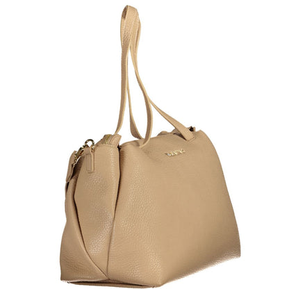Mario Valentino Beige Polyethylene Women Handbag with shoulder handles and adjustable strap on white background