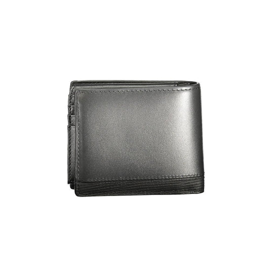 Tommy Hilfiger Black Leather Men Wallet with sleek design and embossed logo, ideal for stylish and practical use.