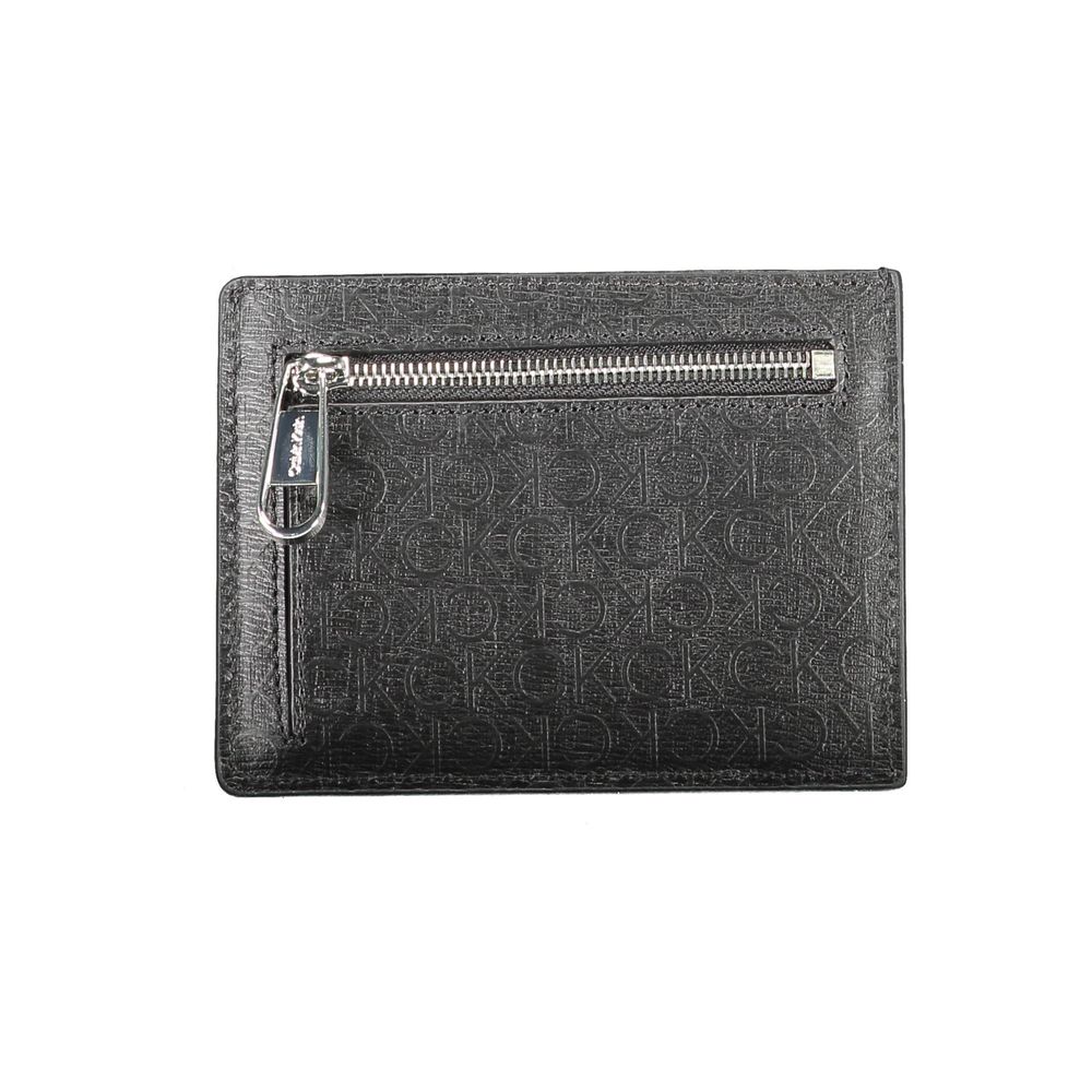 Calvin Klein Black Polyester Men Wallet with zip pocket and RFID blocking, sleek design with logo embossing.