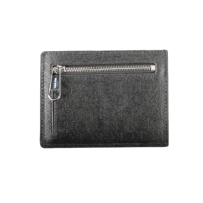 Calvin Klein Black Polyester Men Wallet with zip pocket and RFID blocking, sleek design with logo embossing.