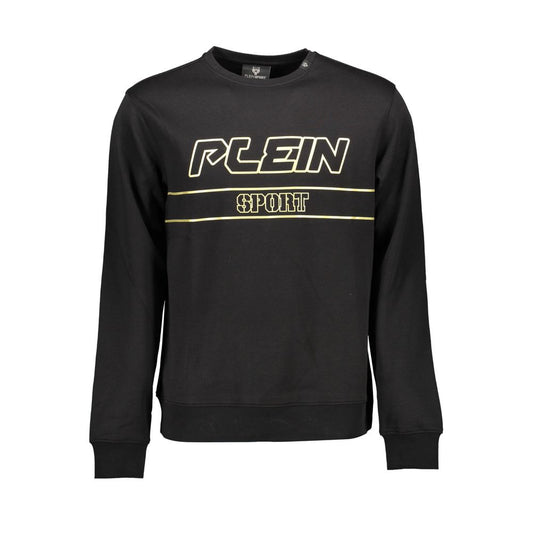 Plein Sport Black Cotton Men Sweater with logo print; stylish and comfortable for bold fashion statements in athleisure.