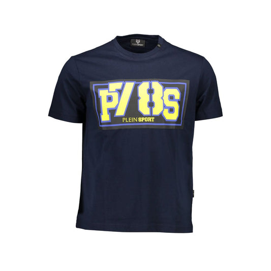 Plein Sport Blue Cotton Men T-Shirt with logo and contrasting print in bold design.